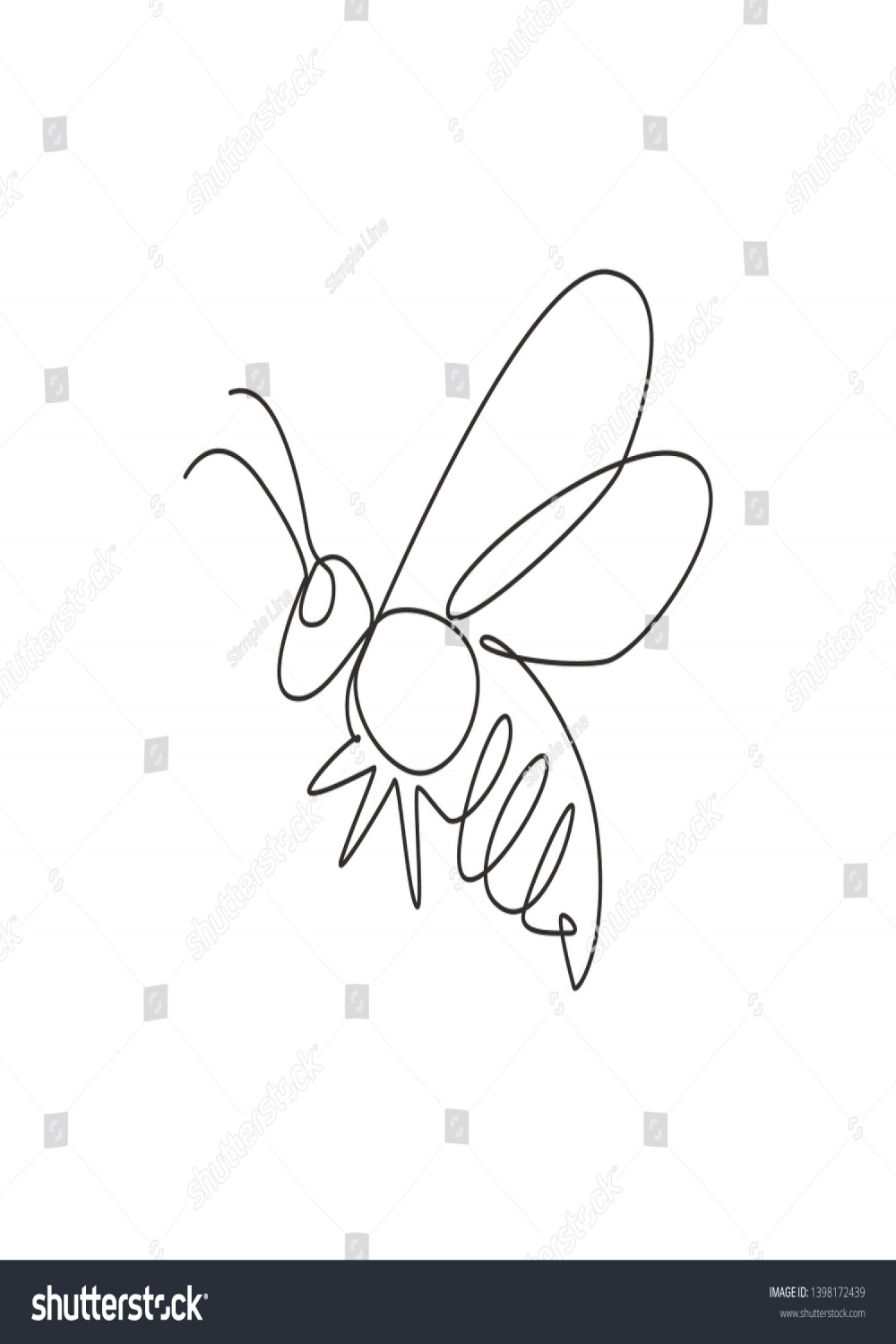 One Continuous Line Drawing Elegant Bee Stock Vector (Royalty Free
