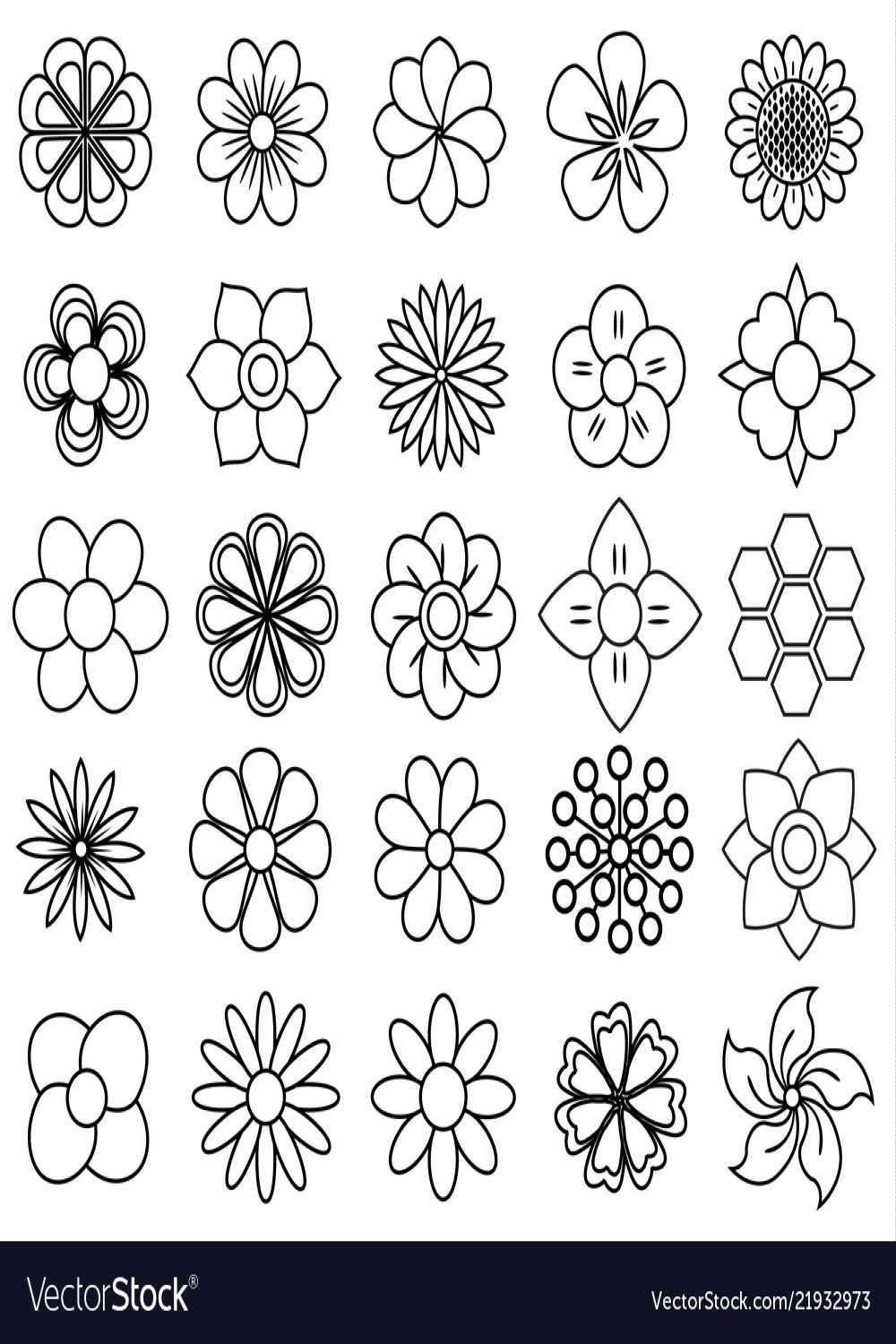 Outline flower icon set draw Royalty Free Vector Image