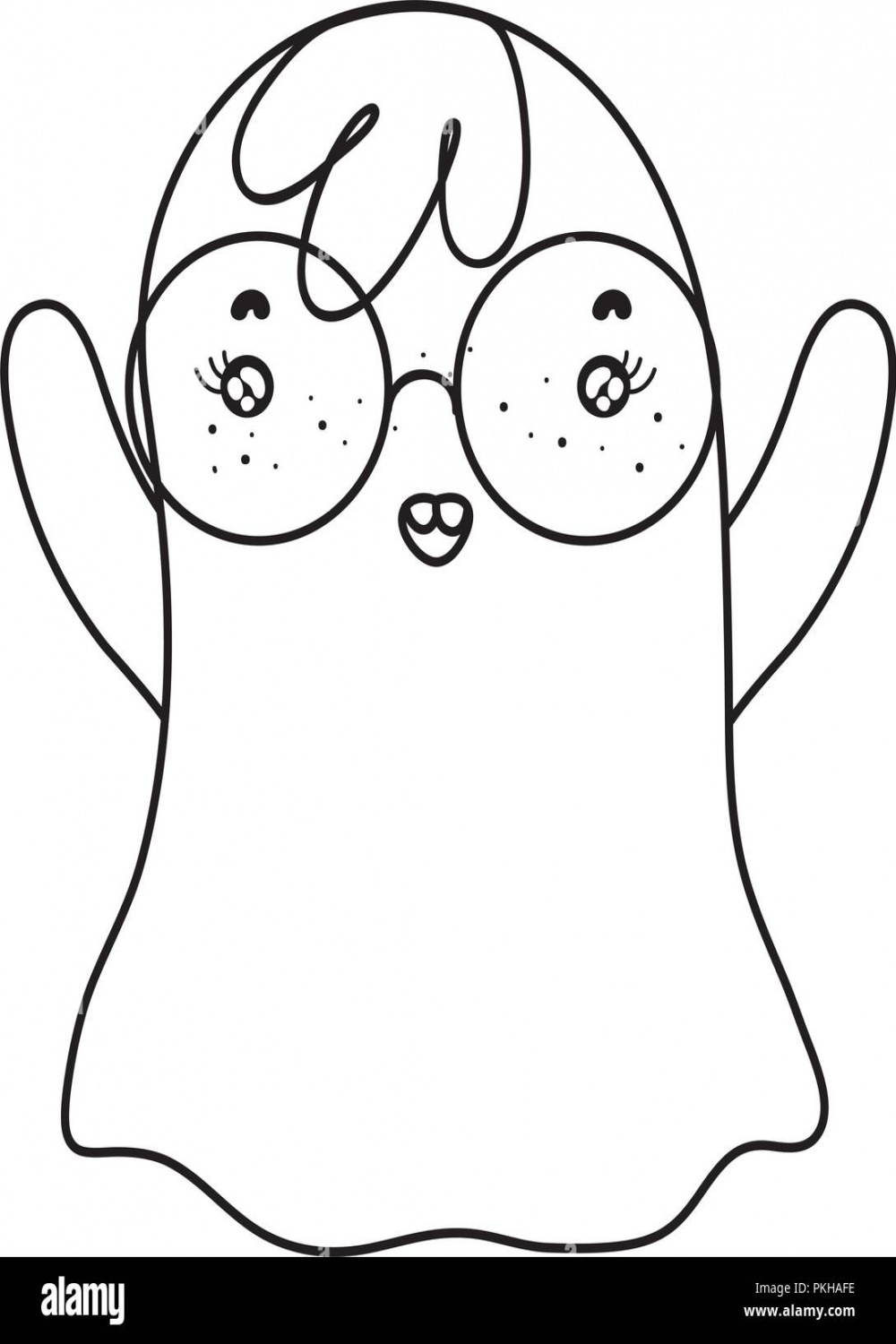 outline funny ghost character wearing glasses Stock Vector Image