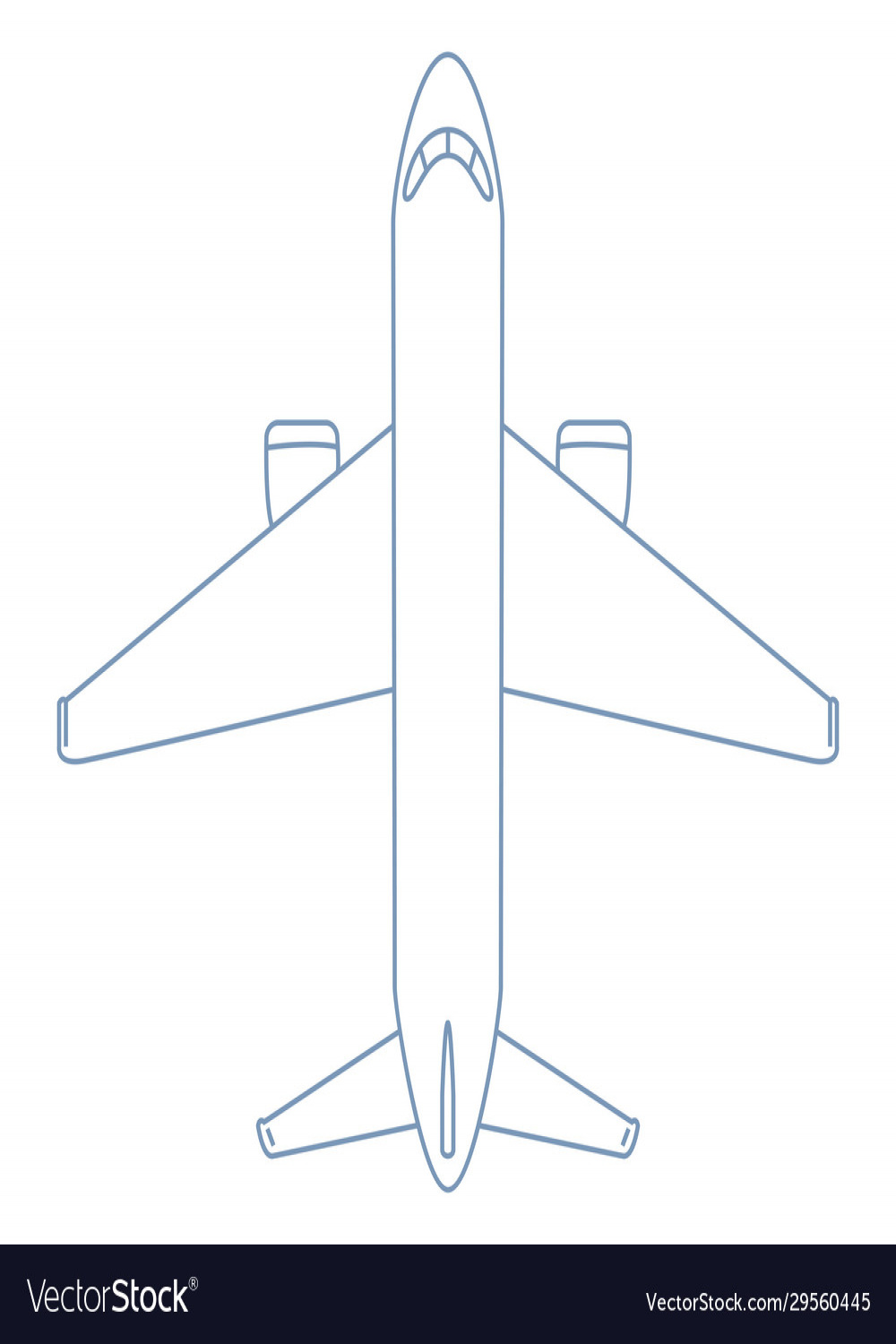 Outline plane top view airplane Royalty Free Vector Image