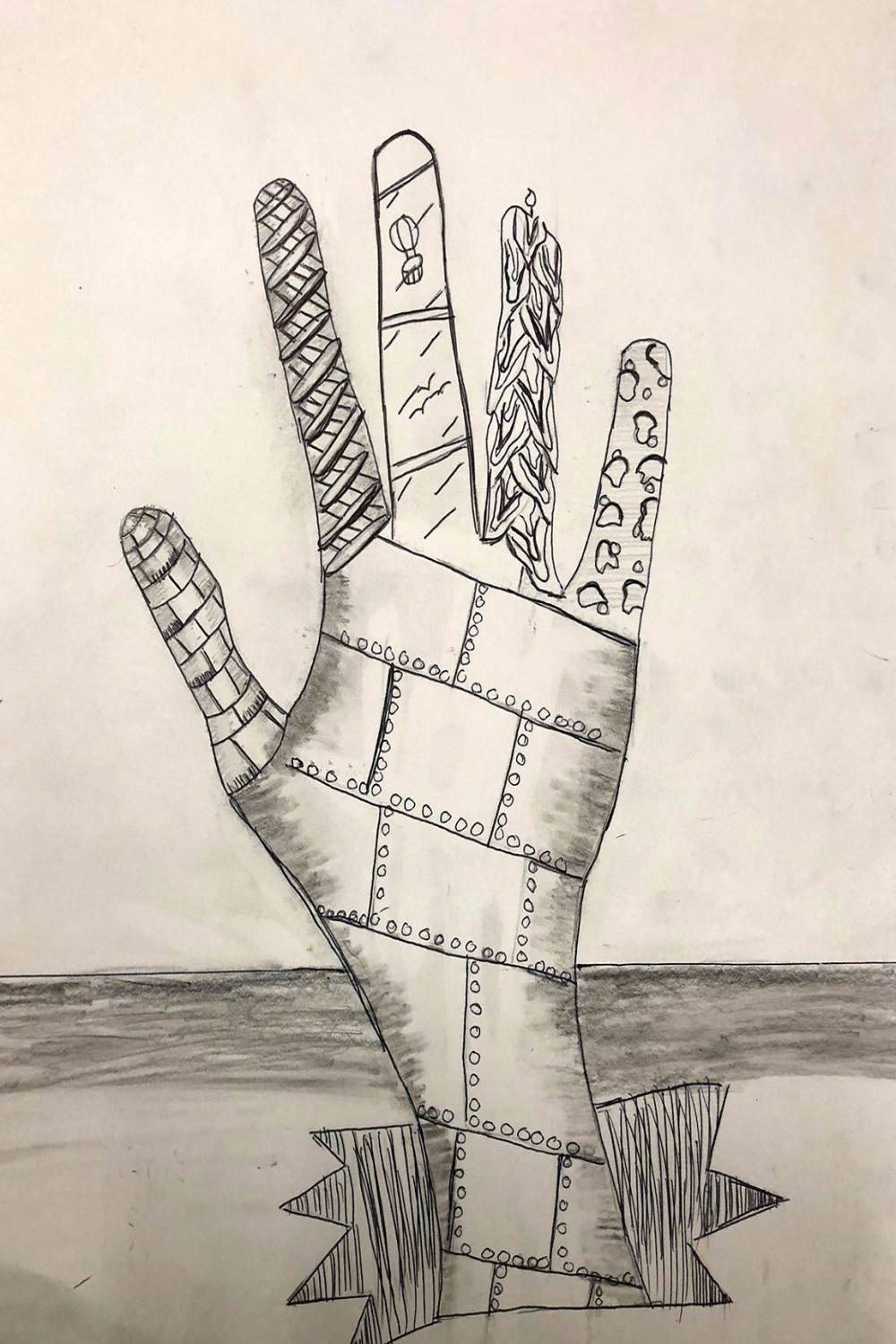 Pencil drawing. Focus on texture and value change