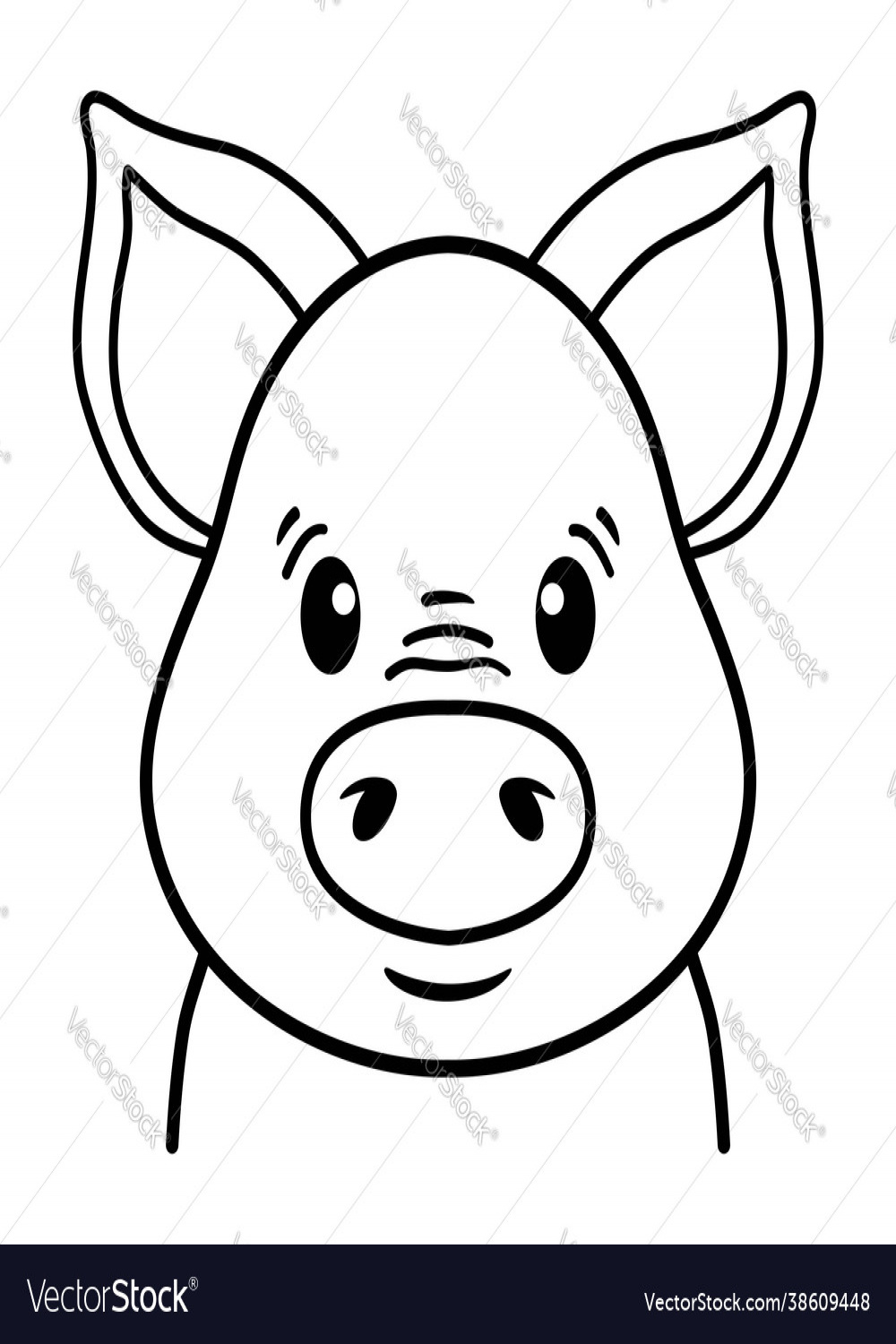 Pig head line drawing funny piggy face Royalty Free Vector