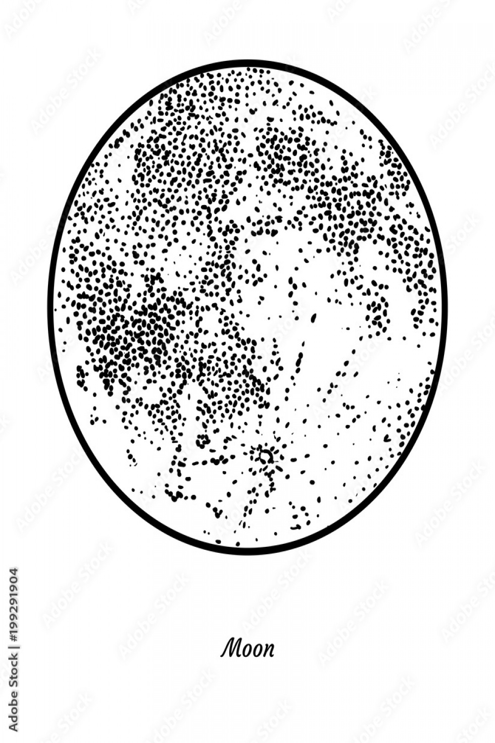 Planet Moon illustration, drawing, engraving, ink, line art