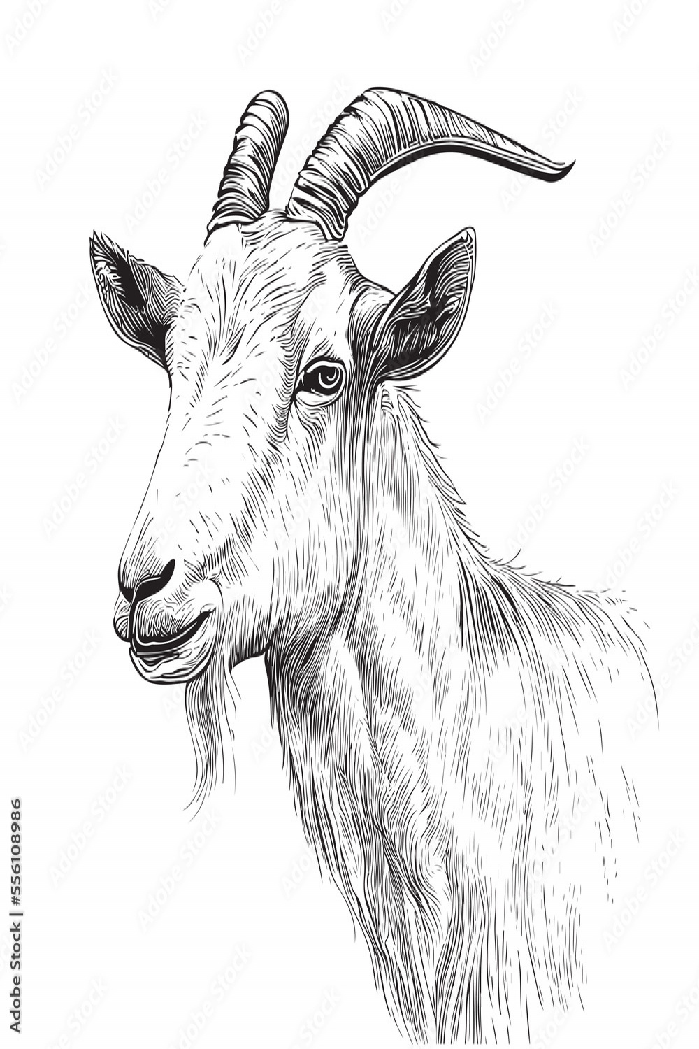 Portrait of goat head sketch hand drawn engraving style Vector