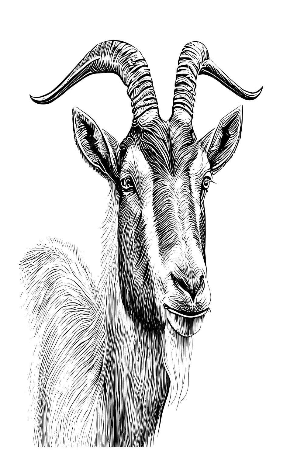 Premium Vector  A goat with horns and a black and white drawing of it