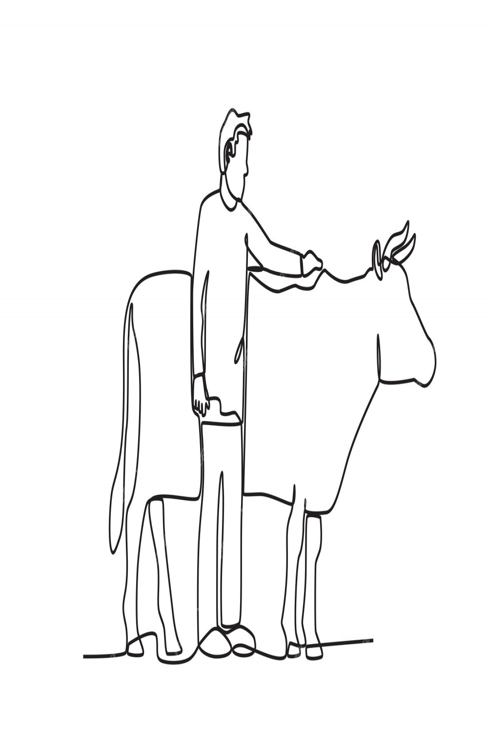 Premium Vector  A man holding a cow farmer and cattle oneline drawing