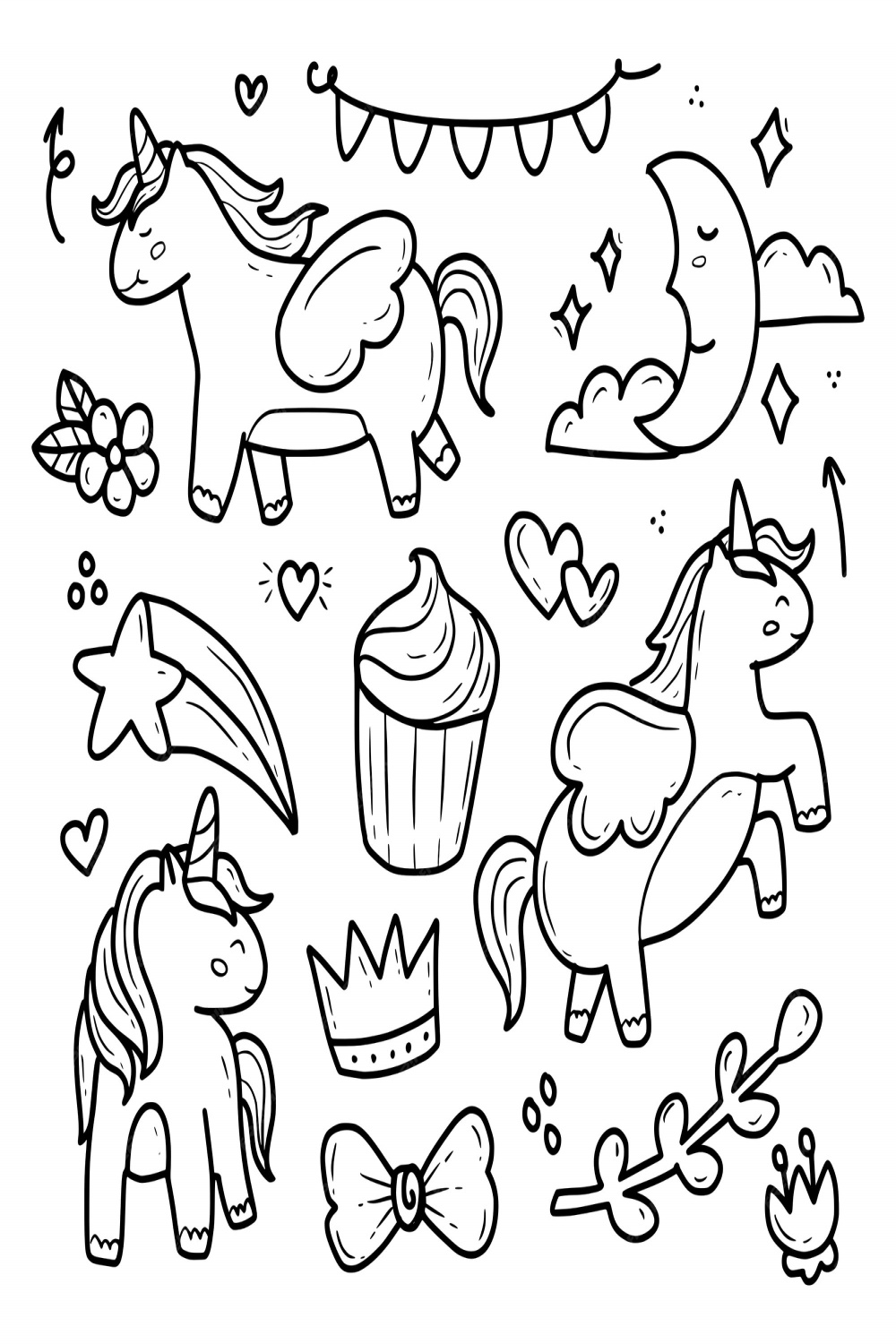 Premium Vector  Cute unicorn pegasus and cupcake hand drawing
