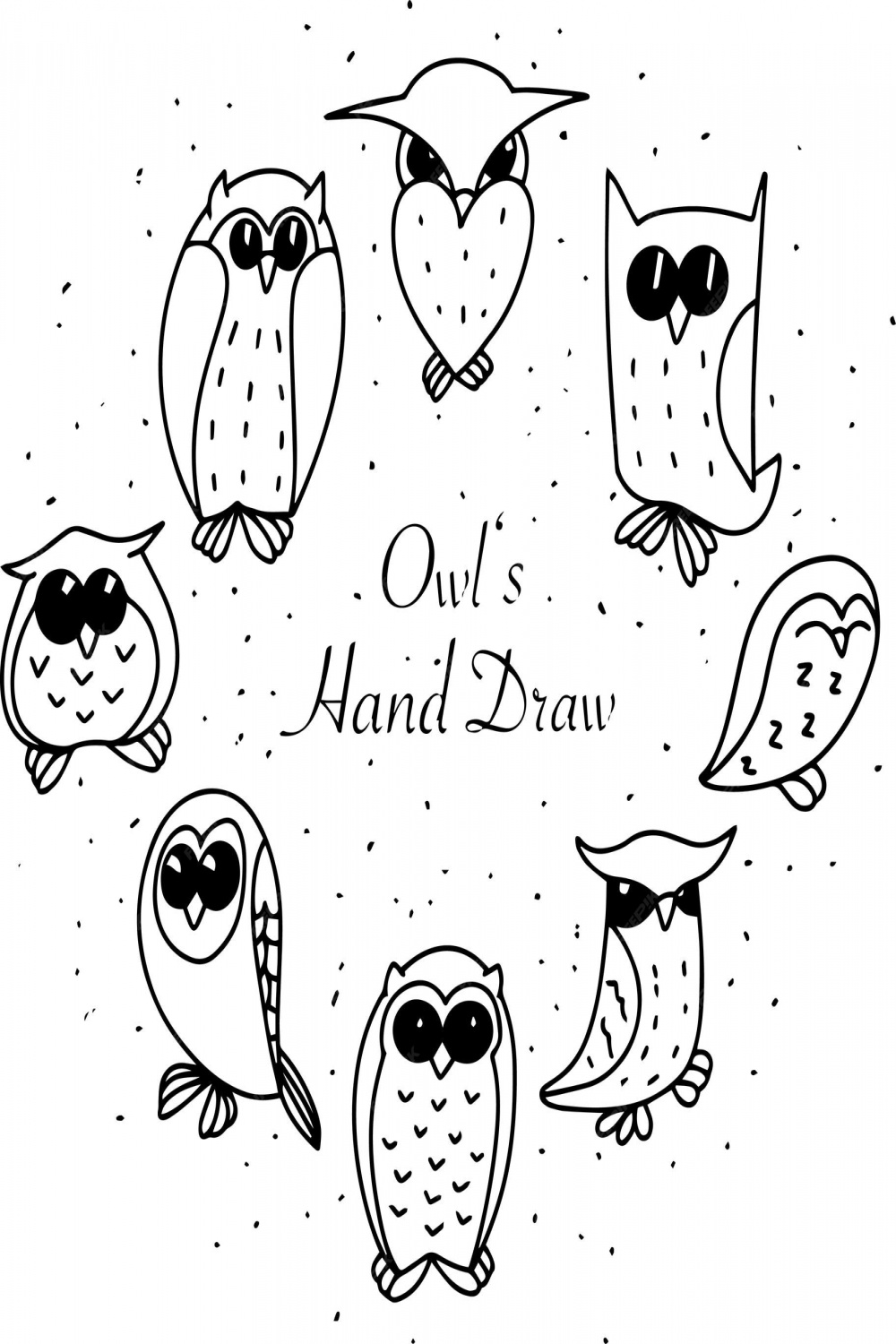 Premium Vector  Doodle cute owl hand draw line art element clipart