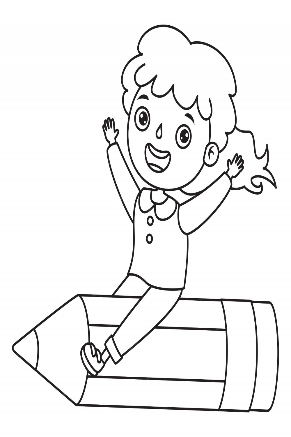 Premium Vector  Girl on big pencil, line art drawing for kids