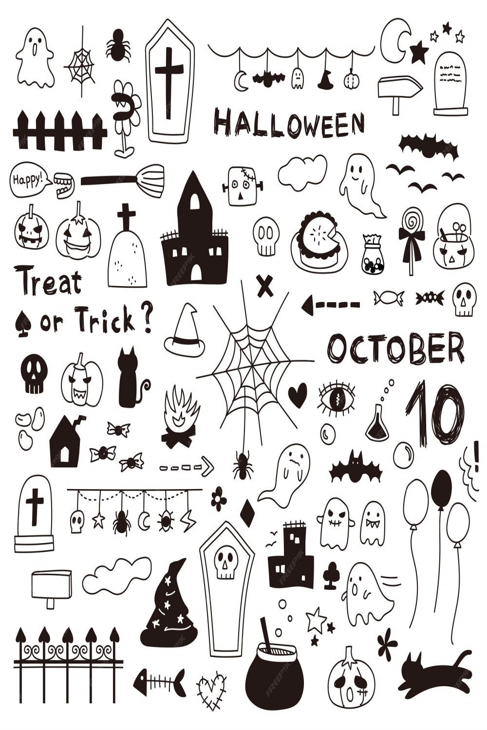 Premium Vector  Hand drawing halloween decorations line forms