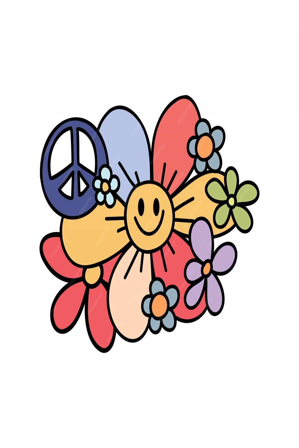 Premium Vector  Retro hippie flowers hand drawn a symbol of peace