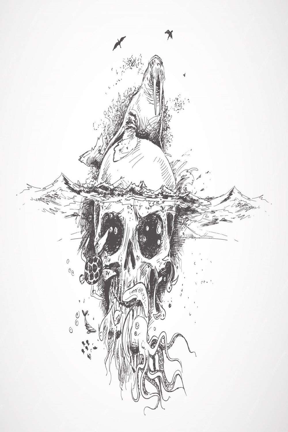 Premium Vector  Seal with underwater skulls pirate design poster