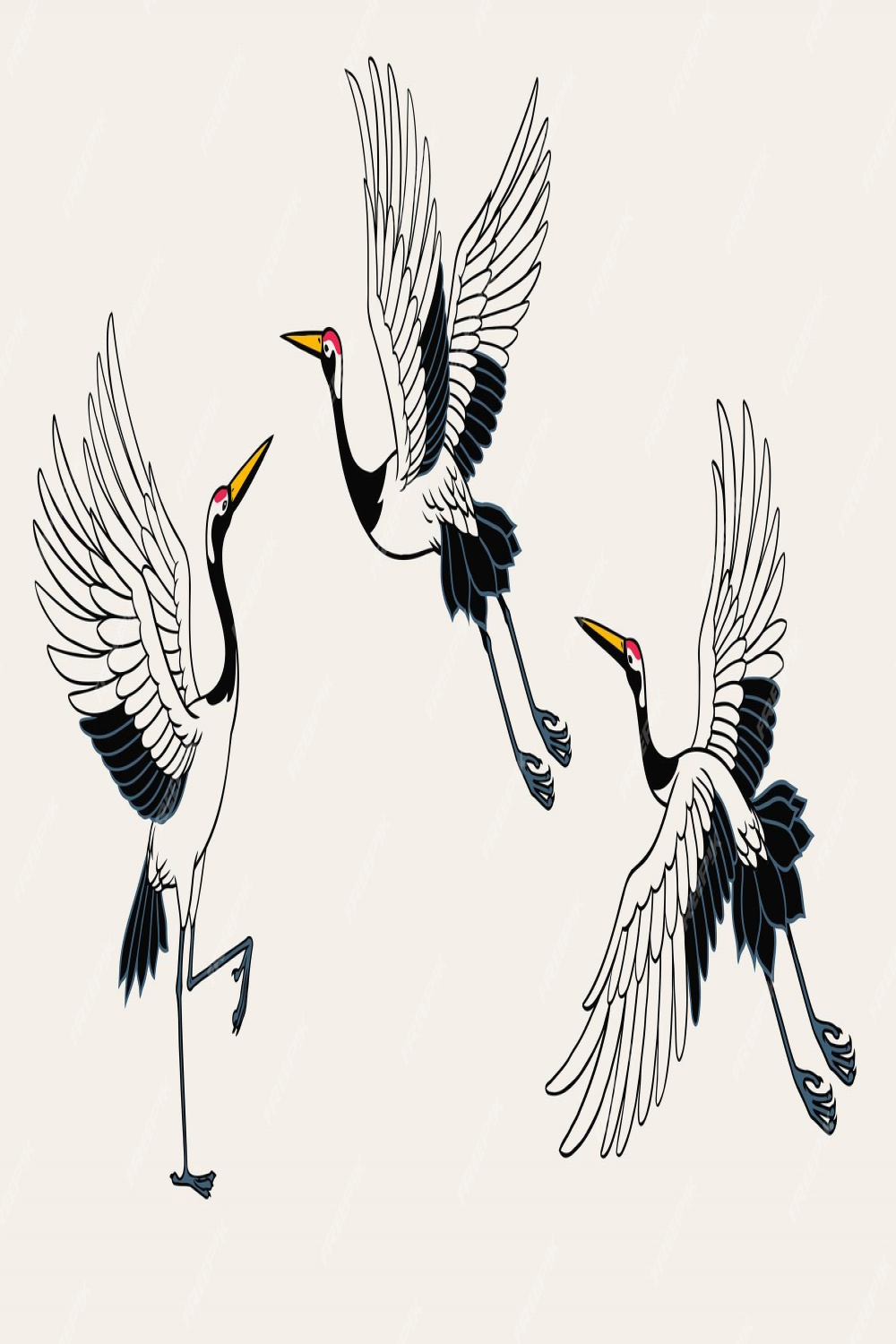 Premium Vector  Set of japanese heron bird