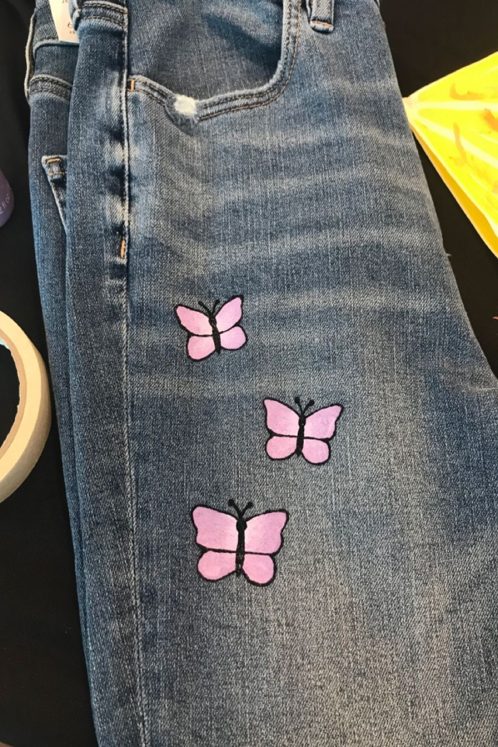 Purple butterflies painted jean pocket  Purple butterfly, Painted