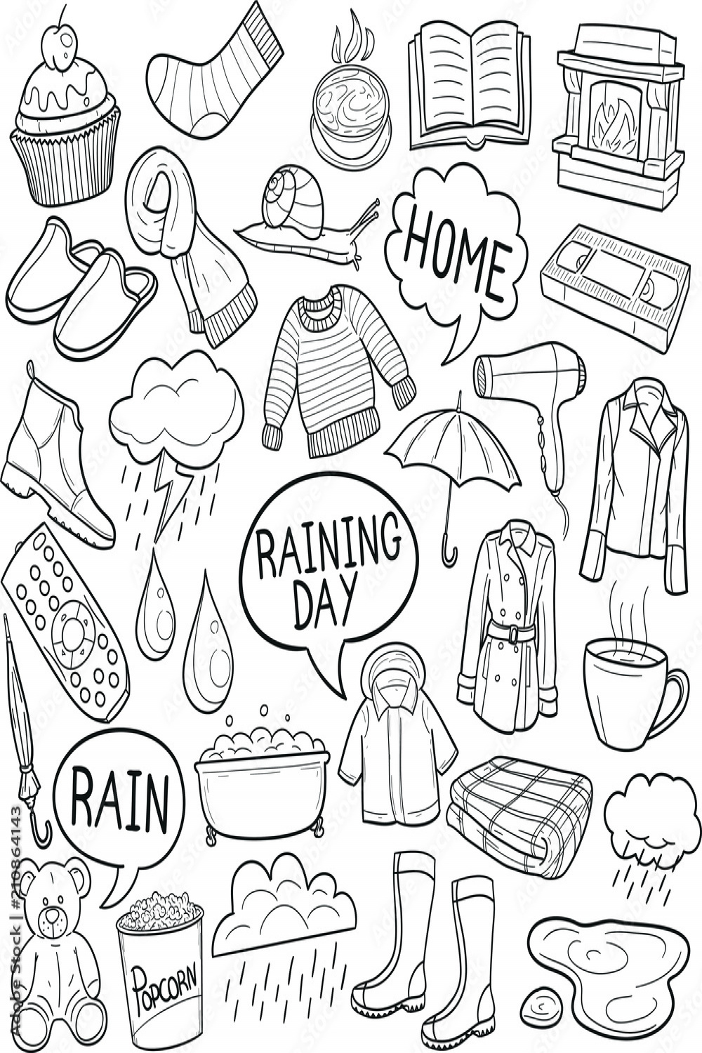 Raining Day Rain Doodle Icon Hand Draw Line Art Stock-Vektorgrafik
