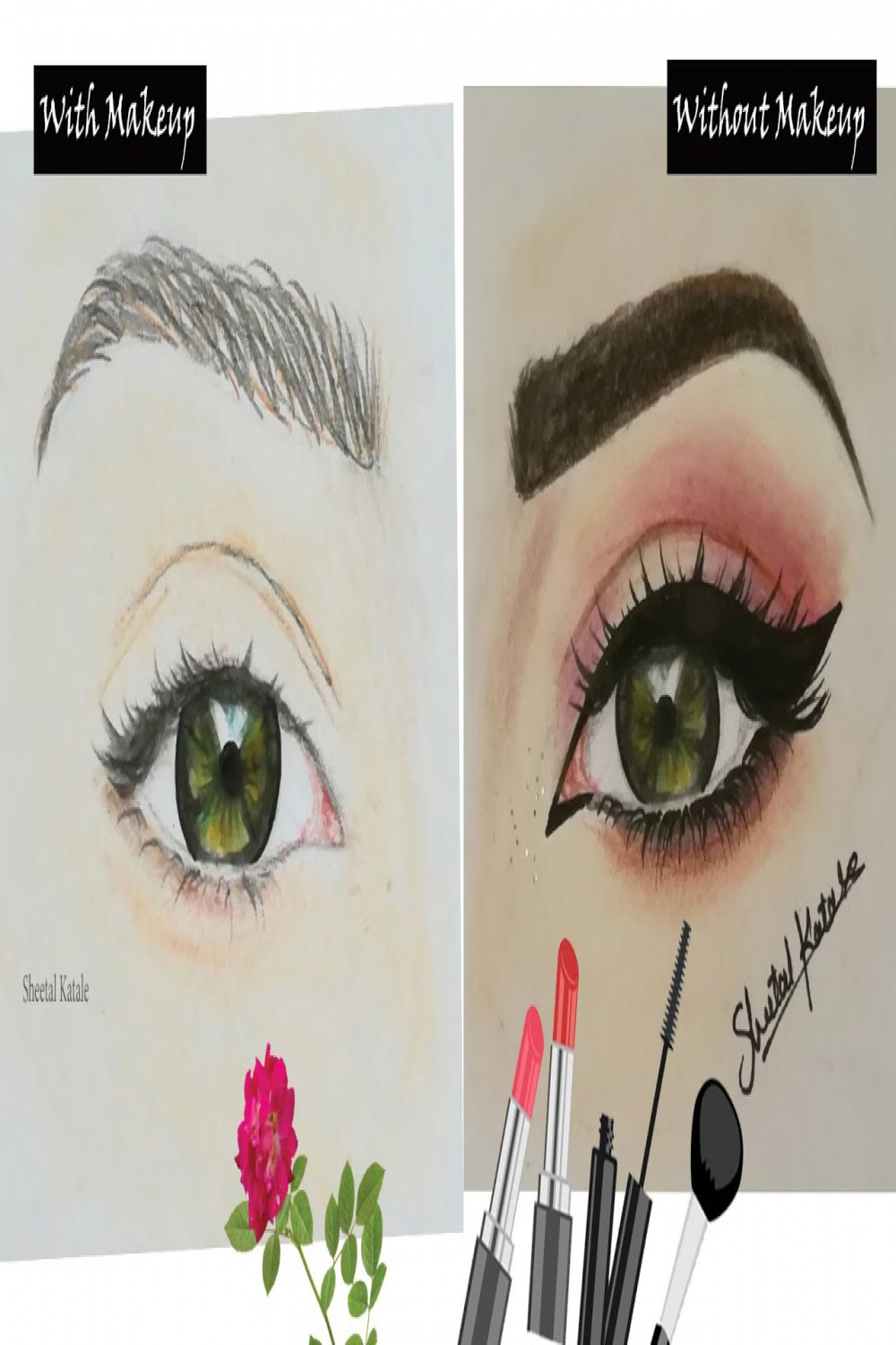 Realistic Eyes drawing Time Lapse Before & After Eye Makeup Drawing Art