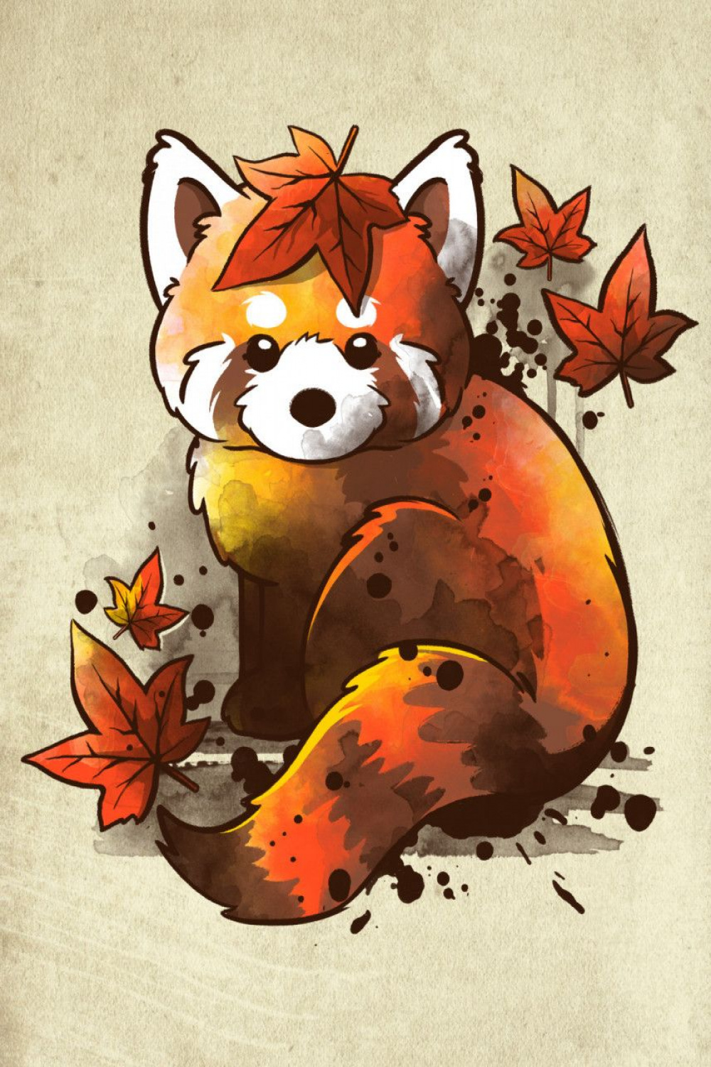 Red panda red leaves