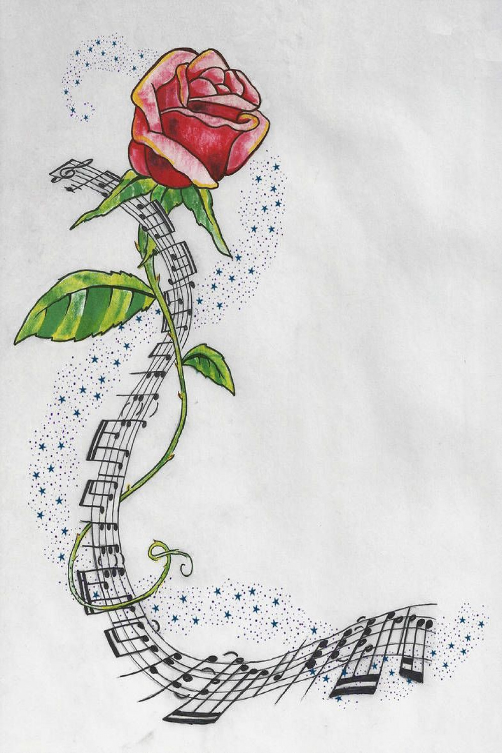 Rose and Music with Stardust by artfullycreative  Music notes art