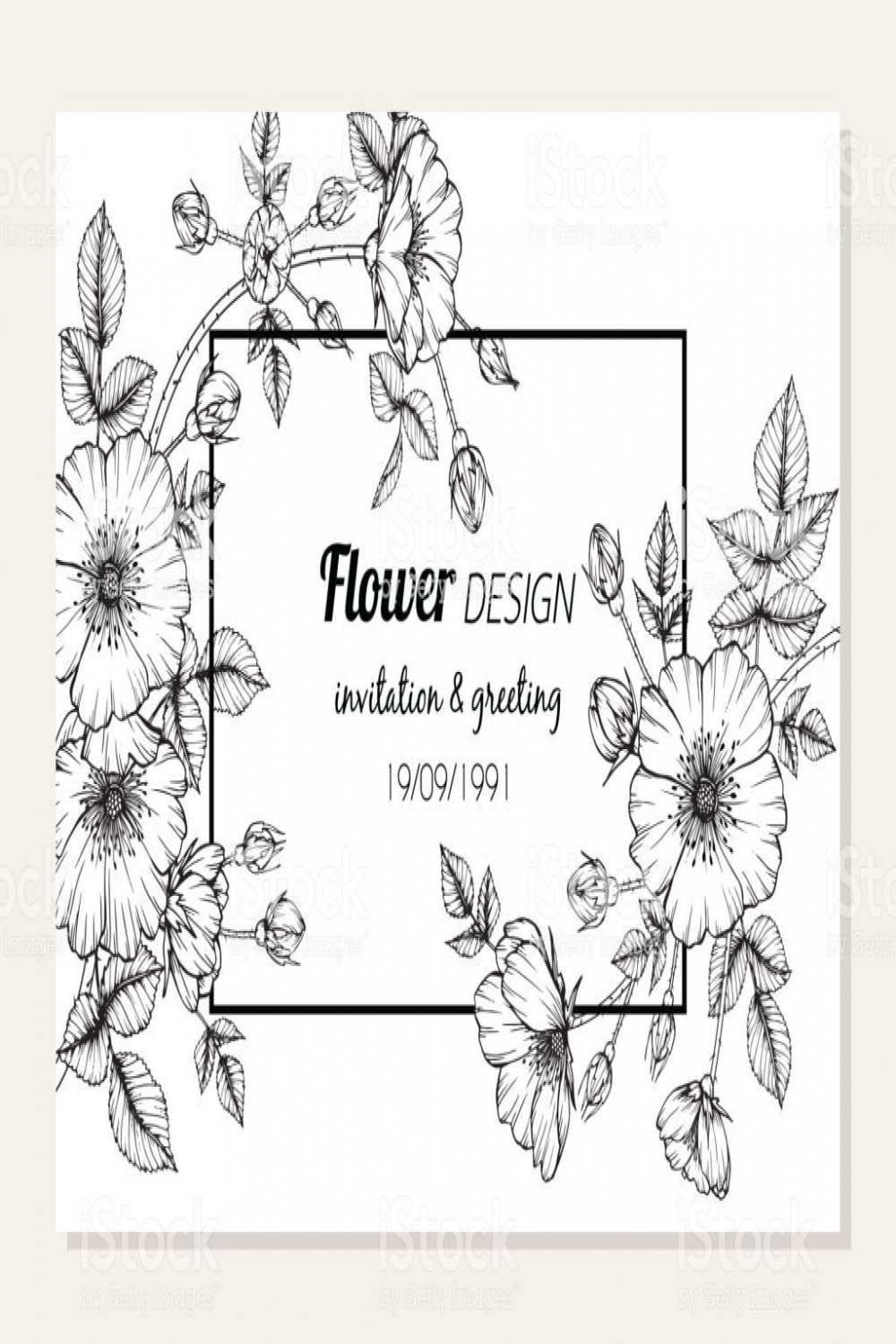 Rose flower frame drawing illustration for invitation and greeting