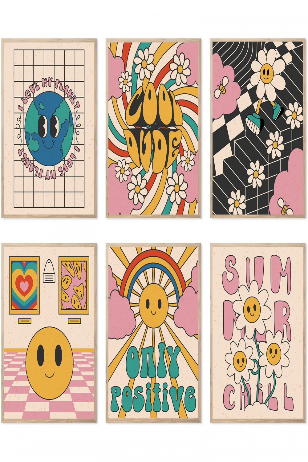s Vintage Wall Art Poster Groovy Room Decor Aesthetic Retro Hippie Flower  Wall Art Prints Good Vibes for Bedroom Living Room Wall Decor (s Hippie