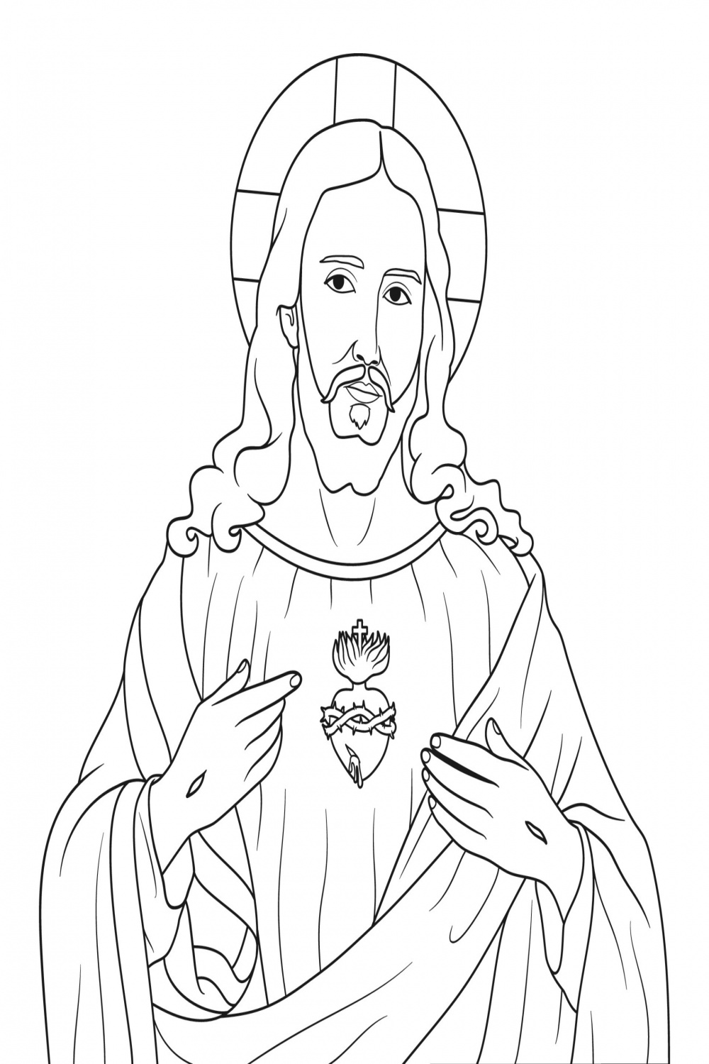 Sacred Heart of Jesus Christ Vector Illustration Outline