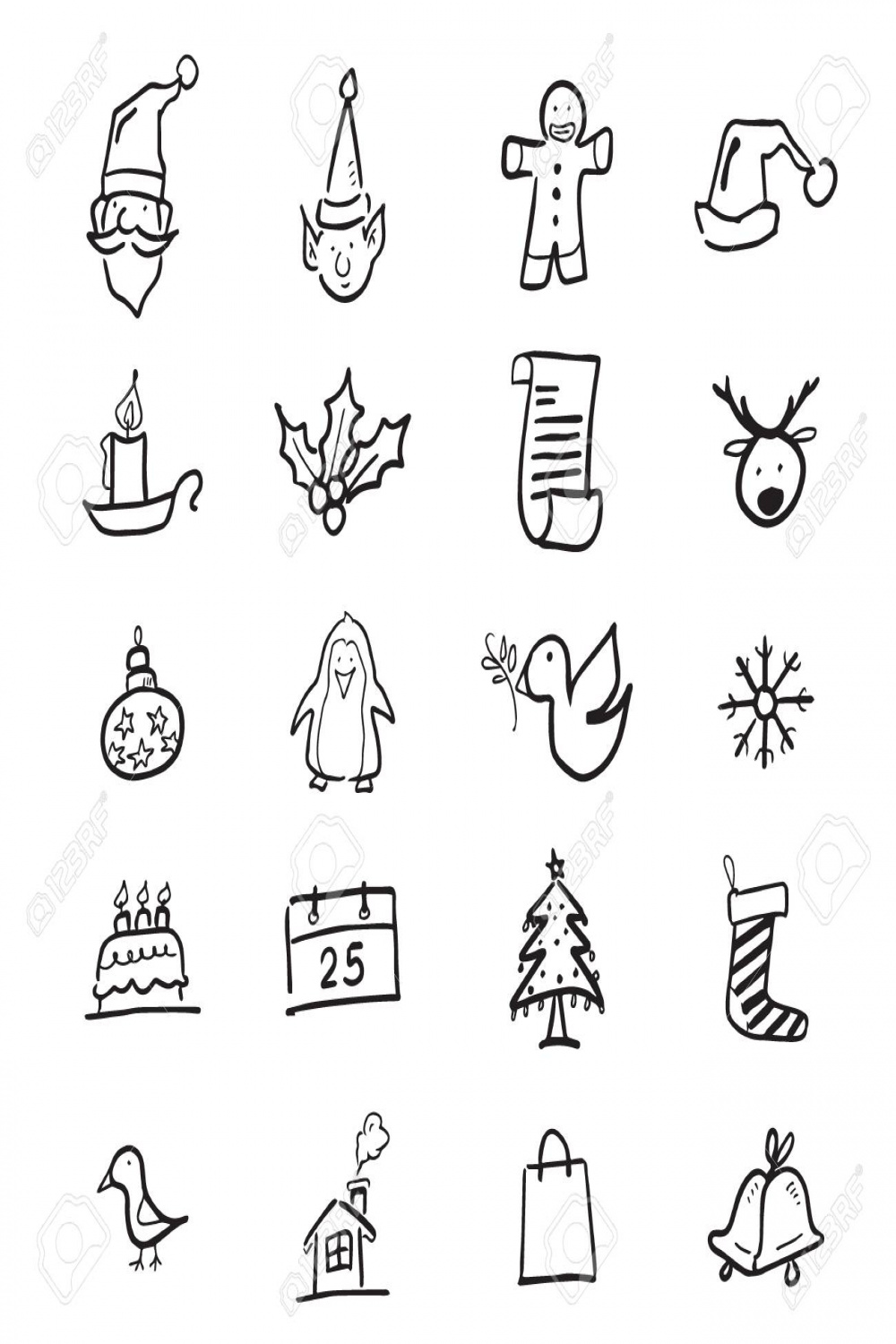Santa And Christmas Cartoon Drawing Icons Royalty Free SVG