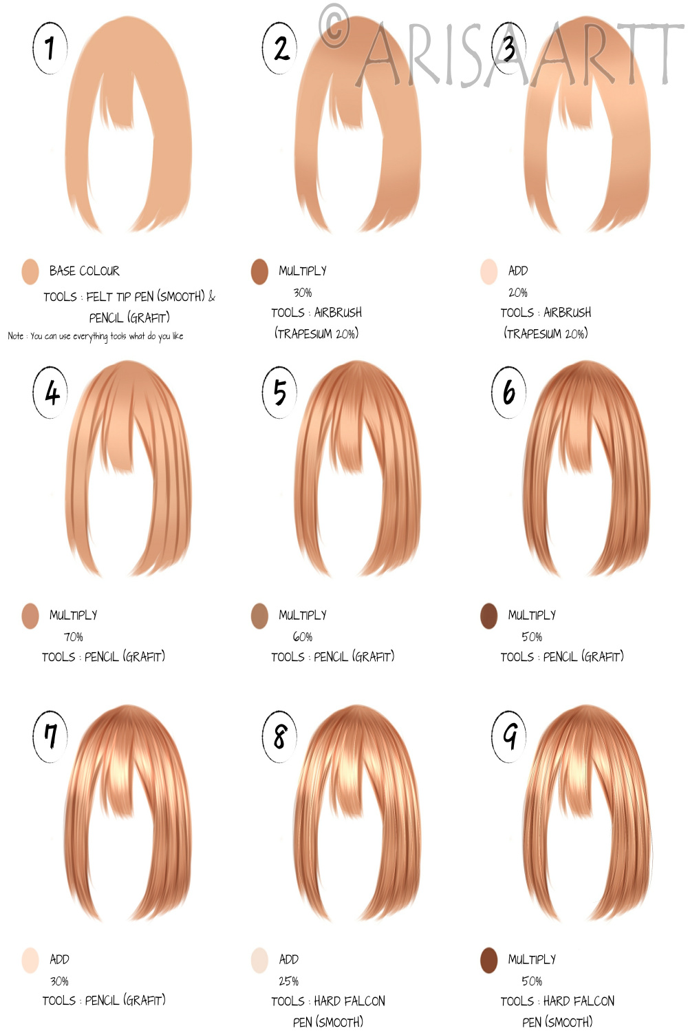 Semi realism hair tutorial (with Ibispaint X) by arisaartt on