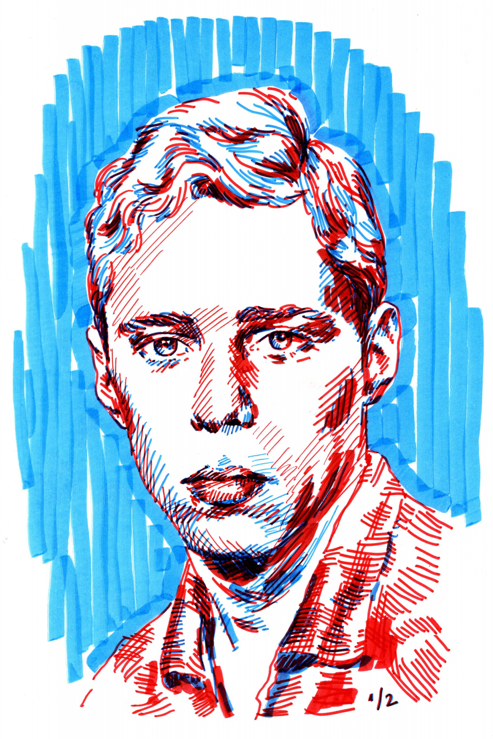 Serious Chico Buarque Original Sketch Portrait Two Color - Etsy