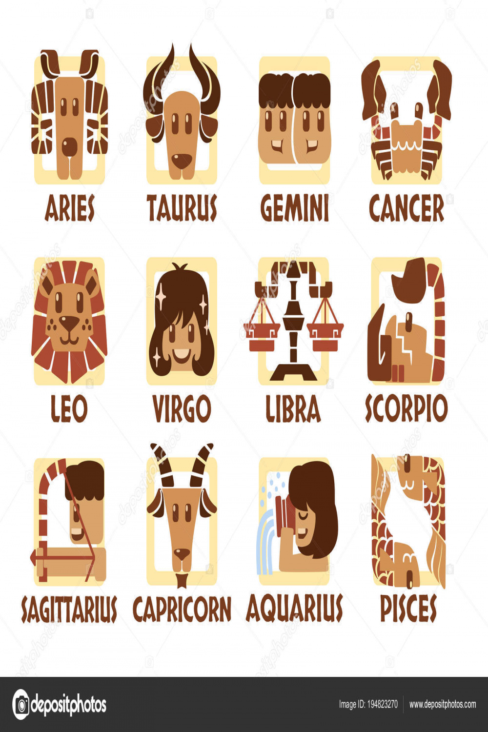 Set Illustration Zodiac Signs Astrology Horoscope Sign Cute