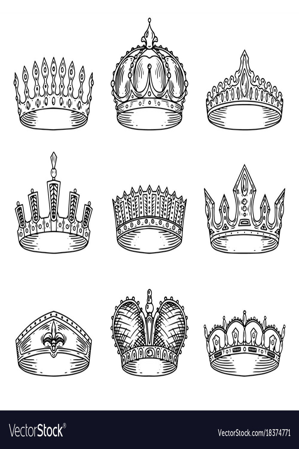 Set of isolated sketch for crown or tiara Vector Image