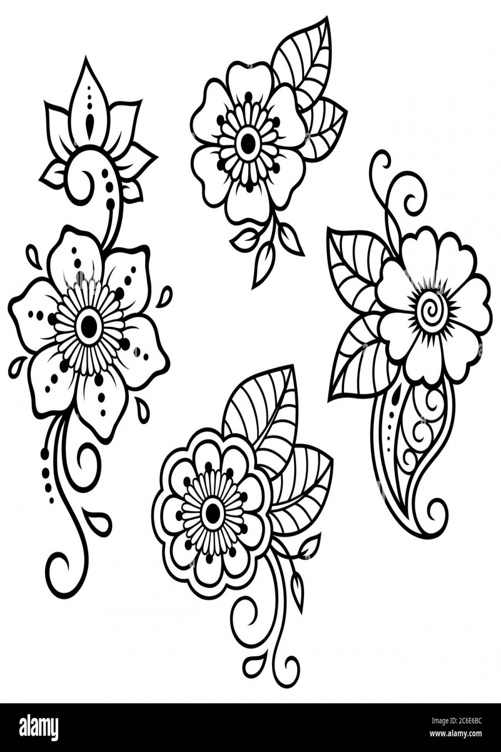Set of Mehndi flower pattern for Henna drawing and tattoo