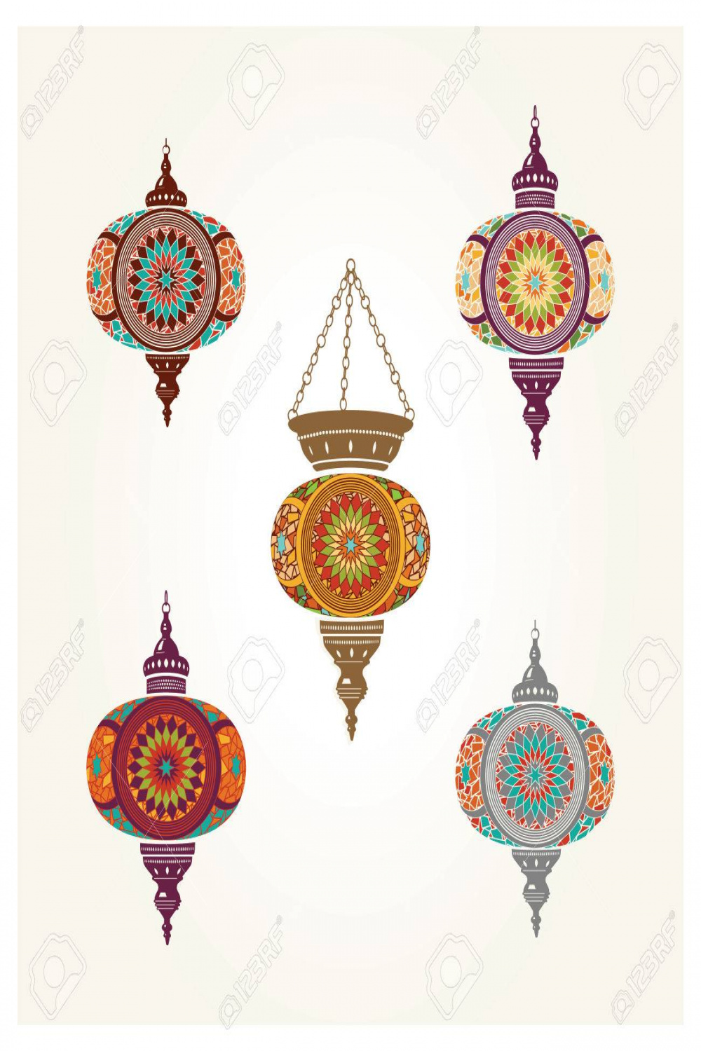 Set Of Turkish Lantern Vector Drawings Royalty Free SVG, Cliparts