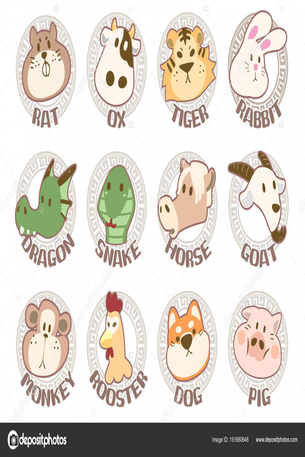 Set Vector Illustration Zodiac Signs Cute Cartoon Style Freehand