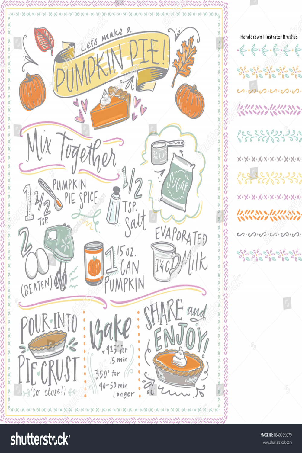Share Classic Traditional Pumpkin Pie Recipe Stock Vector (Royalty