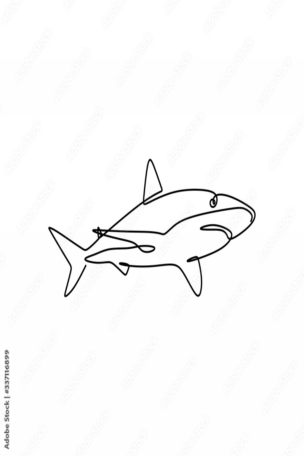 Shark fish, one line drawing design silhouette