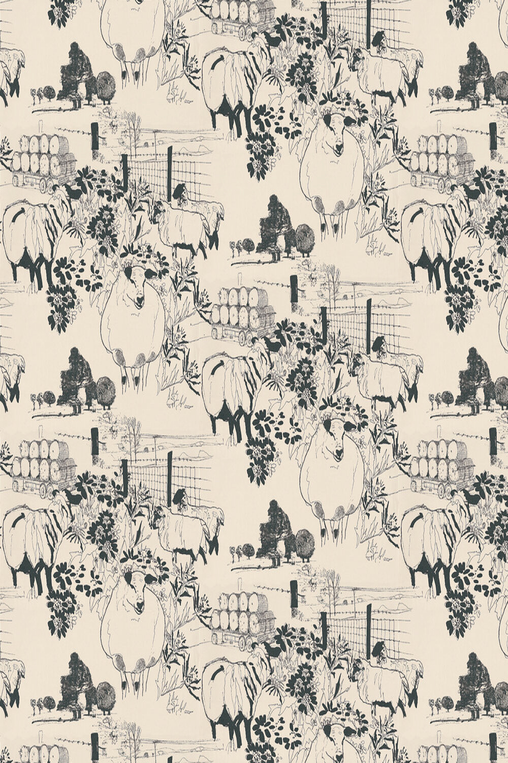 Sheep by Belynda Sharples - Black / Off White - Wallpaper