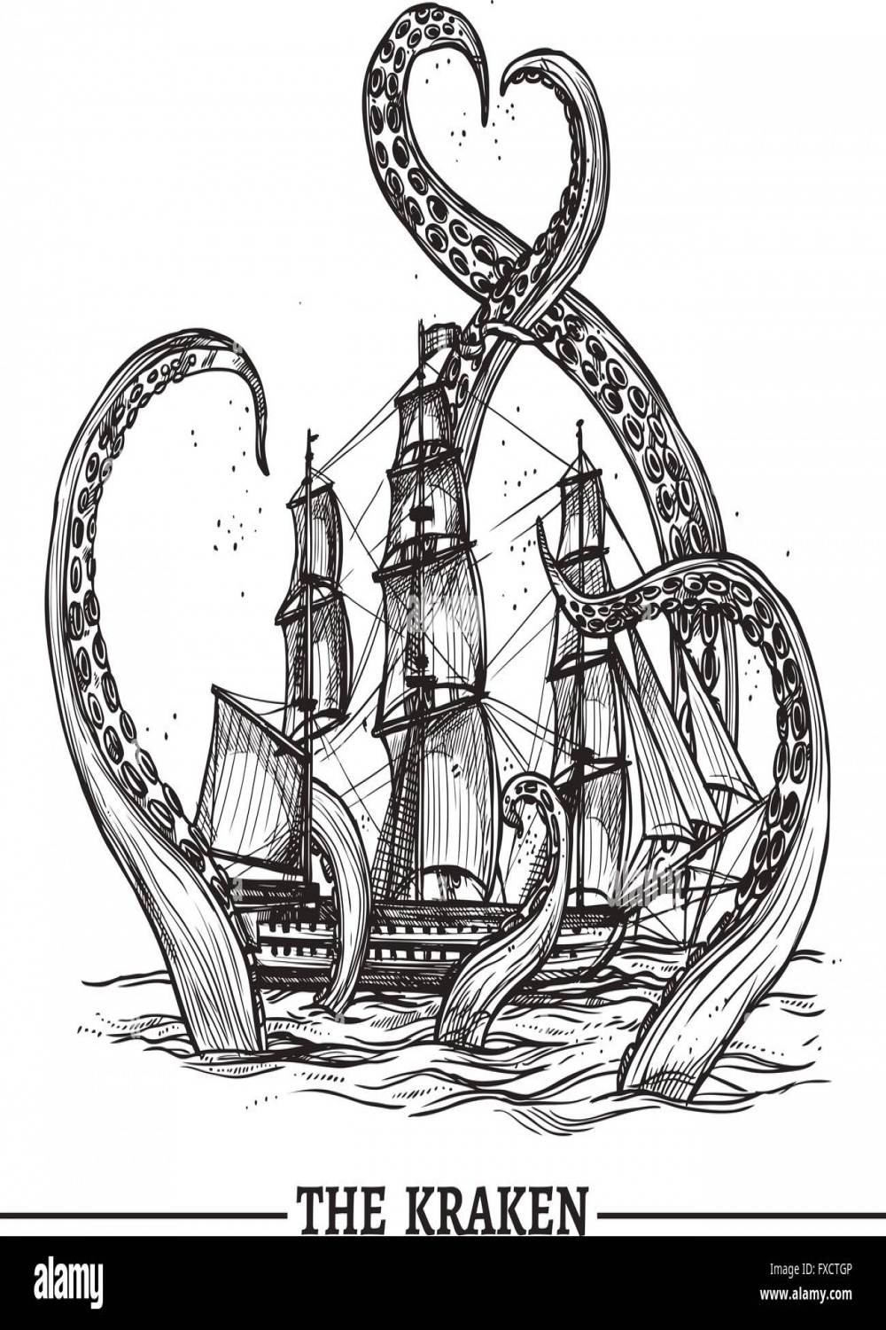 Ship And Octopus Stock Vector Image & Art - Alamy