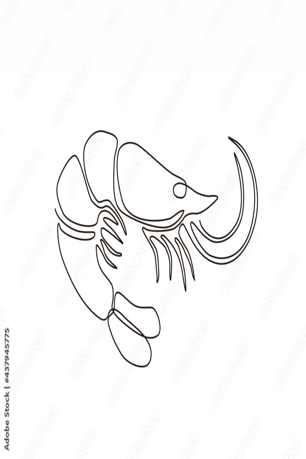 shrimp continuous line art drawing style