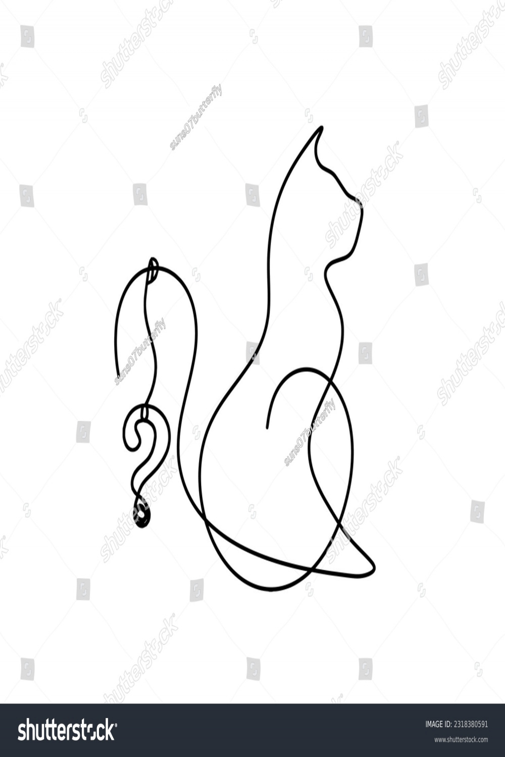Silhouette Abstract Cat Question Mark Line: стоковая векторная