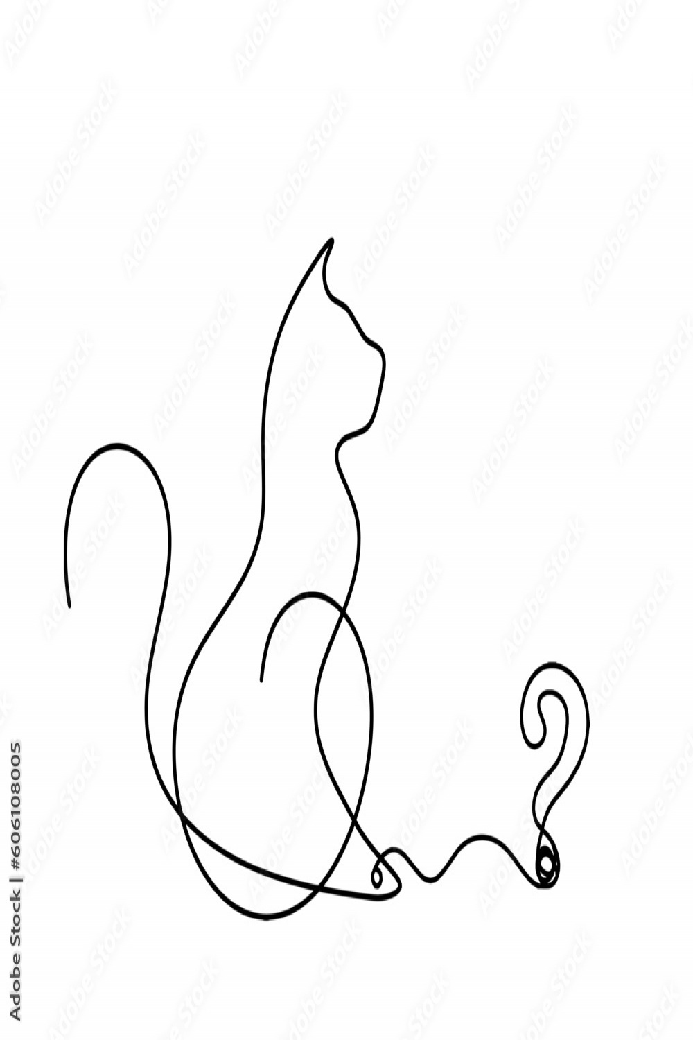 Silhouette of abstract cat with question mark in line drawing on