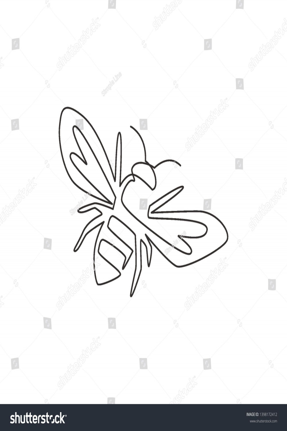 Single Continuous Line Drawing Decorative Bee Stock Vector