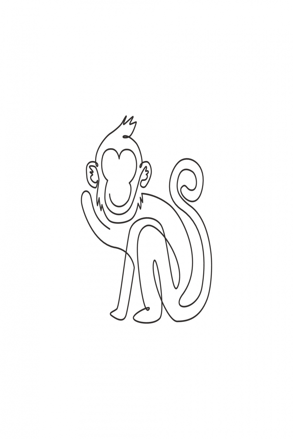 Single continuous line drawing of cute walking monkey for national