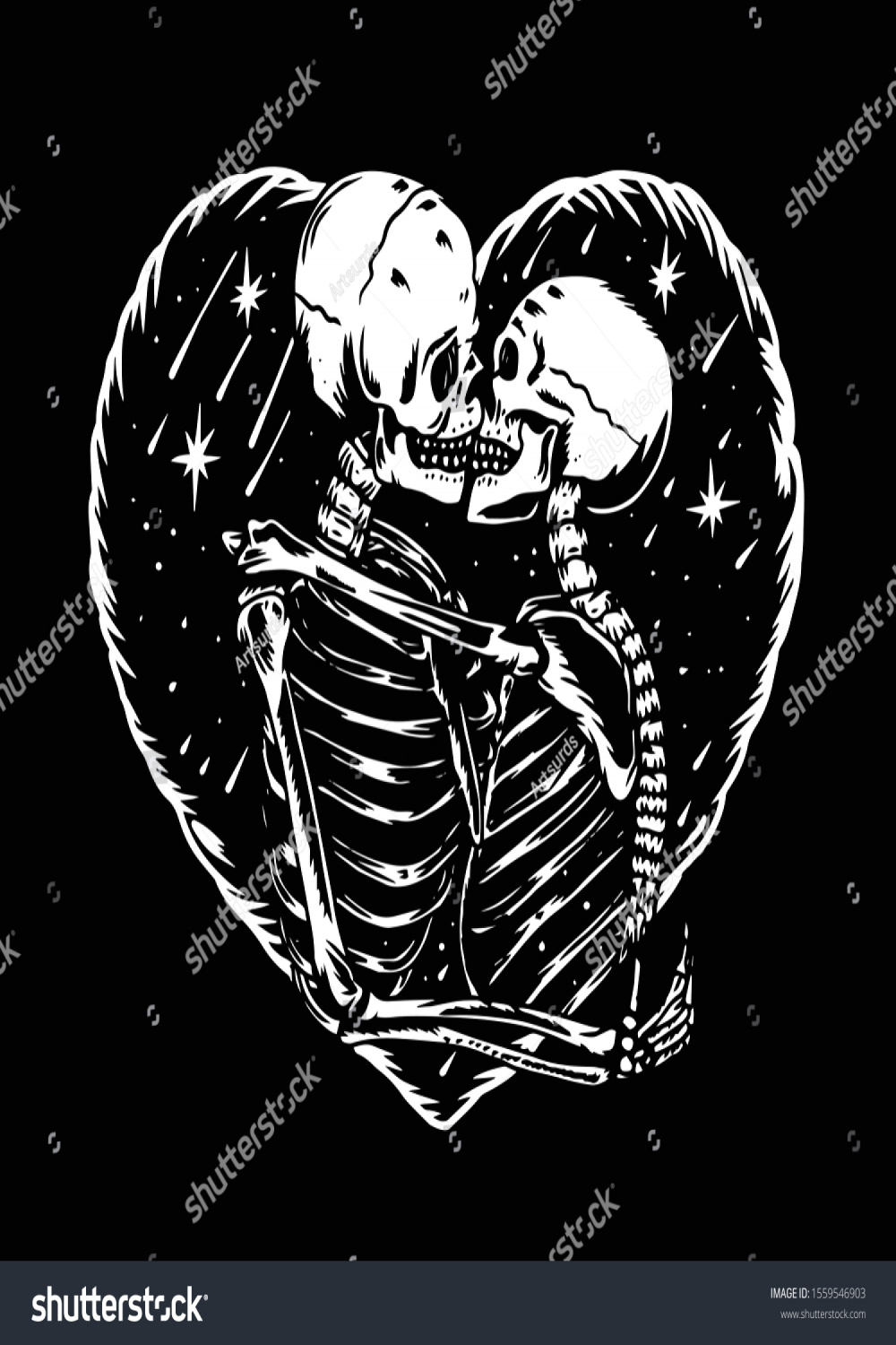 Skull-love-Kuss-Illustration, Vektorhandzeichnung: Stock