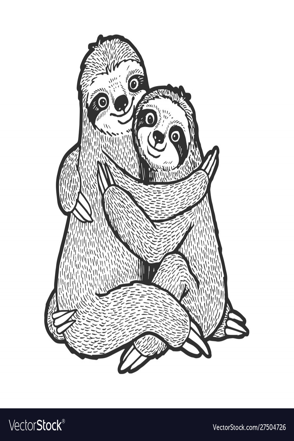 Sloth love couple hug sketch Royalty Free Vector Image