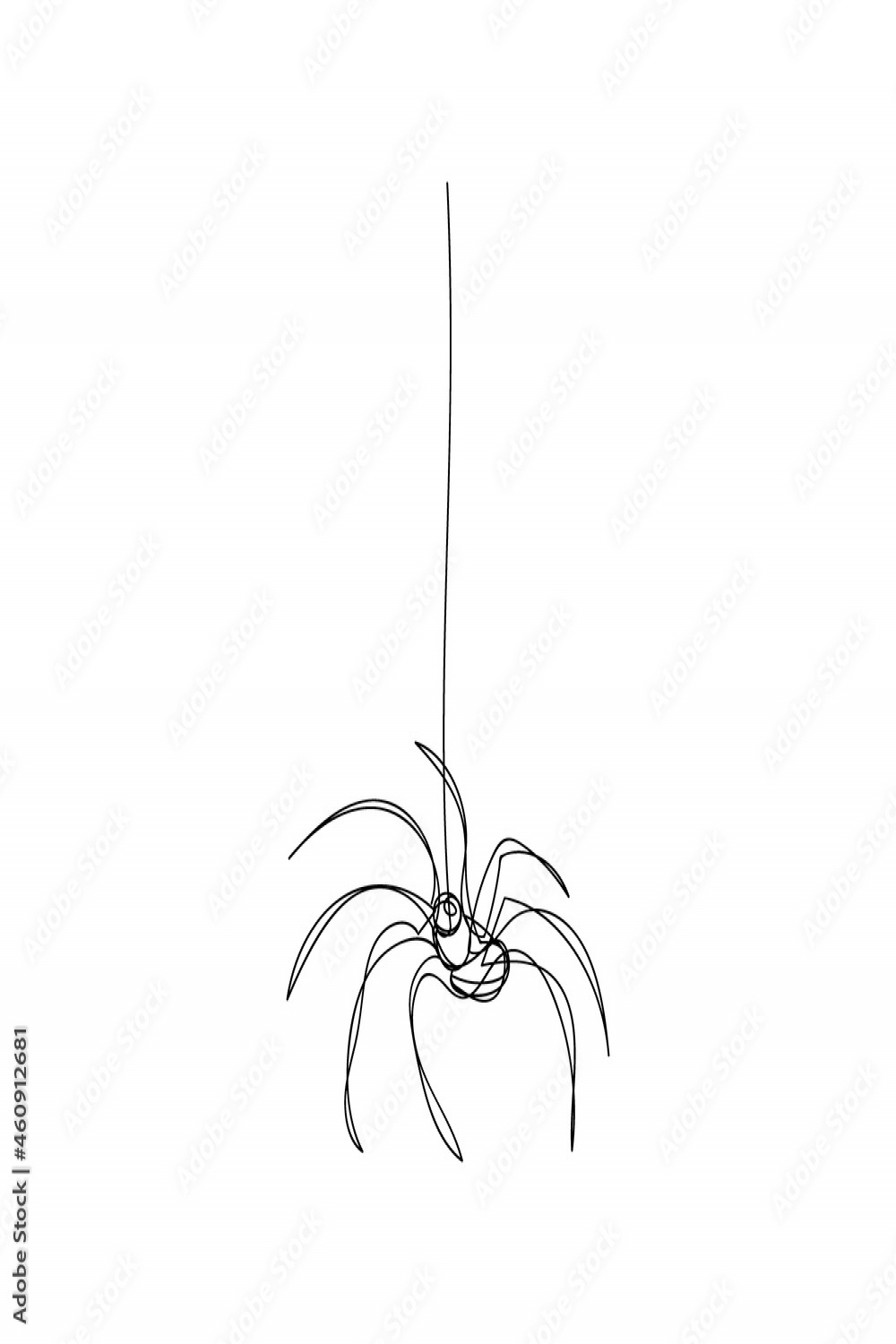 Small spider on a string of cobwebs one line art