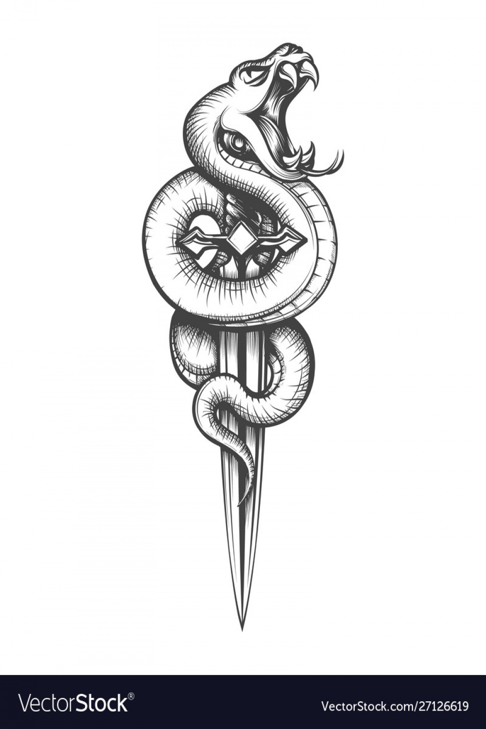 Snake on dagger tattoo Royalty Free Vector Image