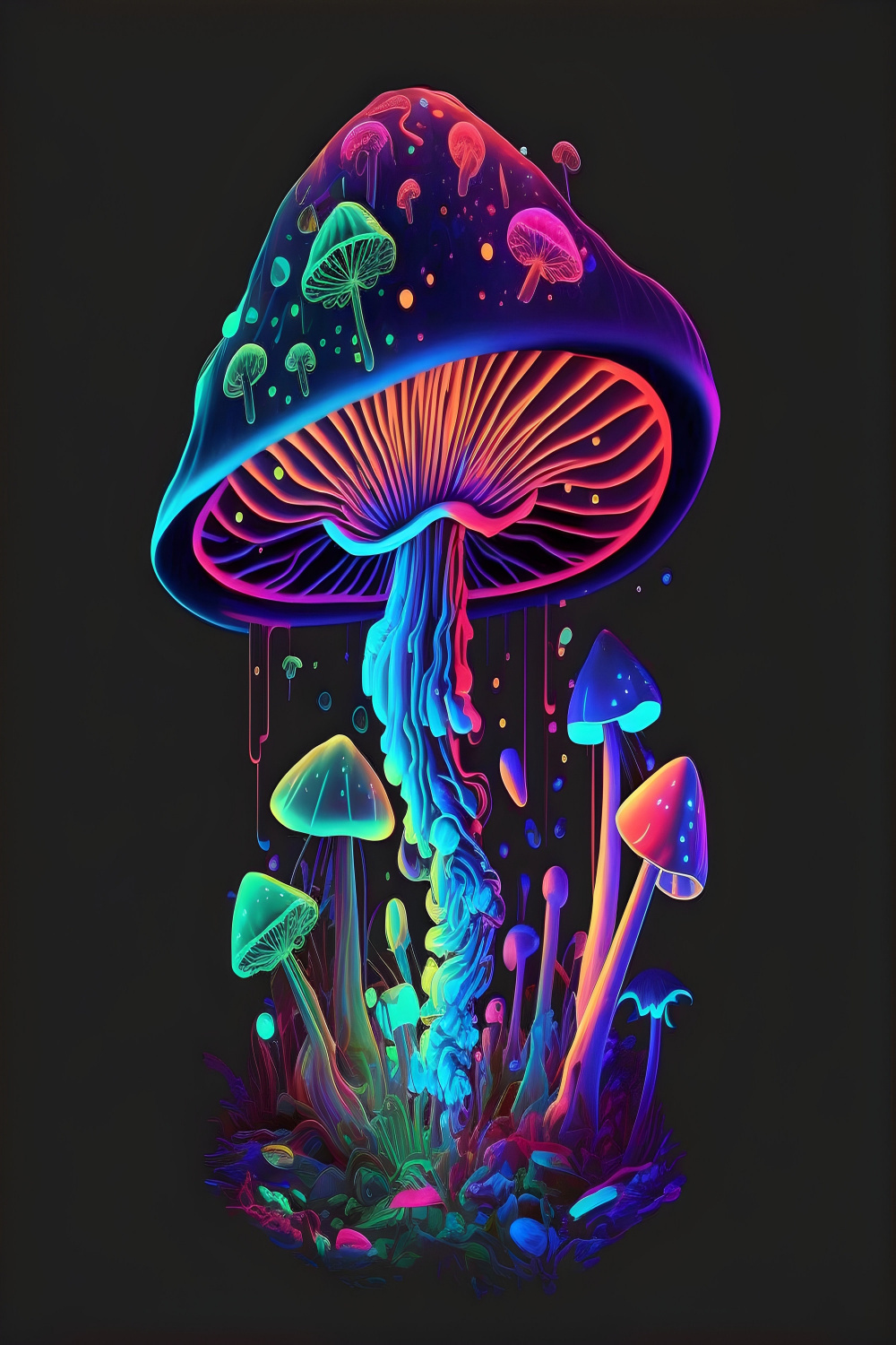 Trippy Neon Mushrooms Digital Print Ai - Etsy Australia