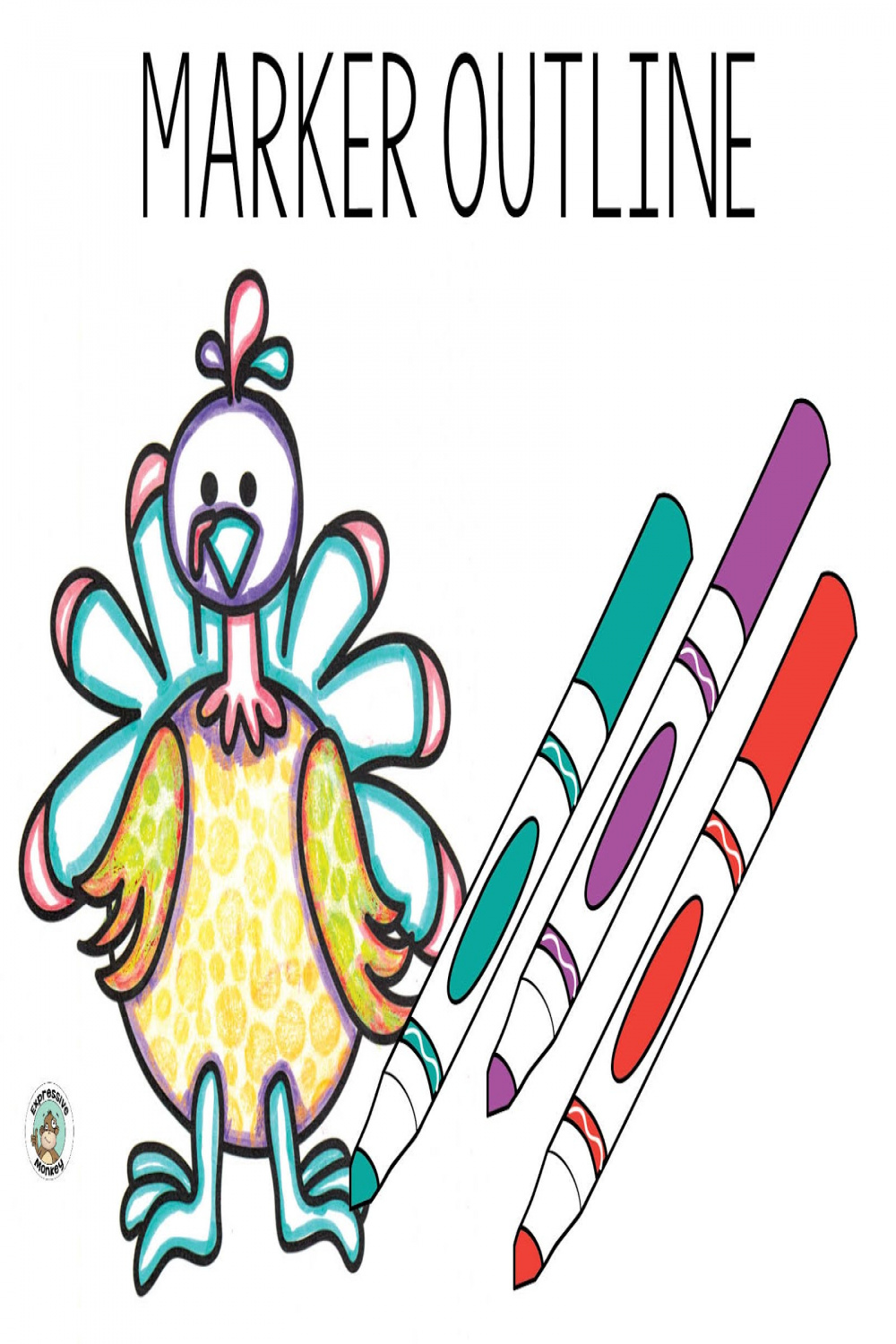 Turkey Drawing Easy Thanksgiving Art Project - Expressive Monkey