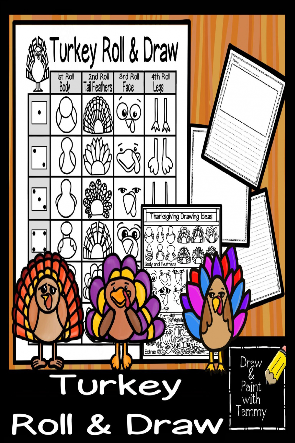 Turkey Roll and Draw Printable Thanksgiving Art Activity