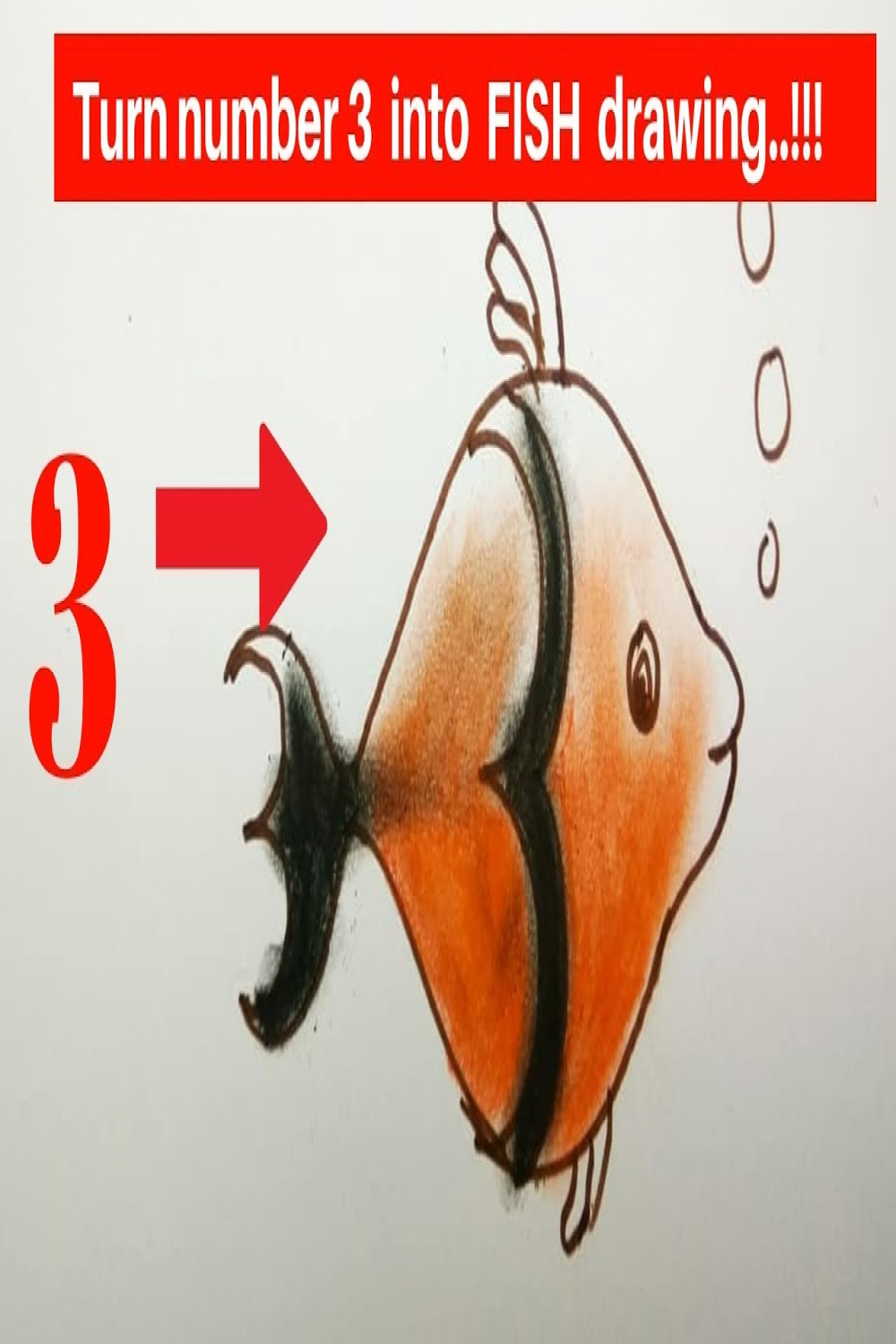 Turn number  into fish drawing - Kids drawing tutorial  How to draw fish  from number